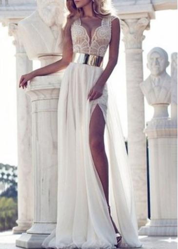 Rosewe V Neck Side Slit Maxi Dress