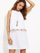 Shein Tassel Trim Overlap Back Two Layer Dress