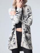 Shein White Long Sleeve Floral Bead Coat Sweater