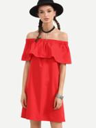 Shein Red Elasticated Ruffle Off The Shoulder Dress