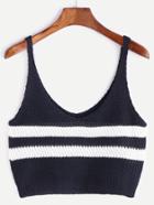 Shein Navy Striped Mixed Knit Tank Top