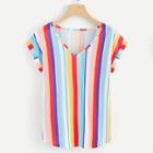 Shein Roll Up Sleeve Striped T-shirt