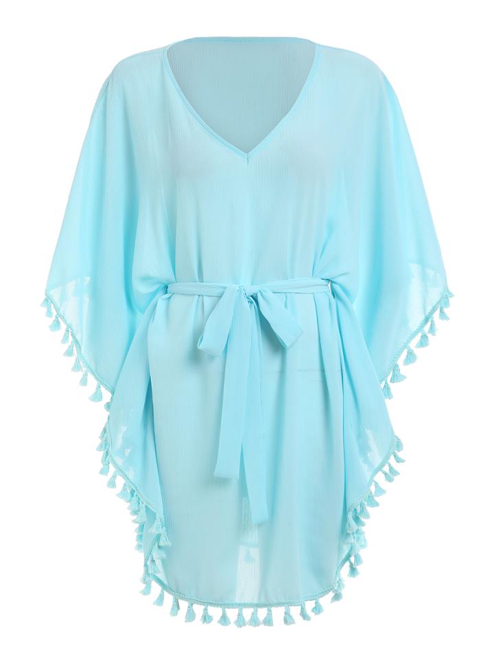Shein Tassel Trimmed Self-tie Poncho Dress