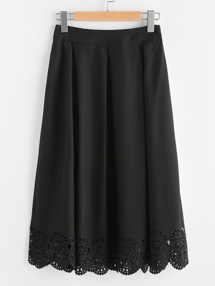 Shein Box Pleated Laser Cut Scalloped Hem Skirt