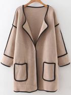 Shein Khaki Contrast Trim Drop Shoulder Hidden Button Pocket Cardigan