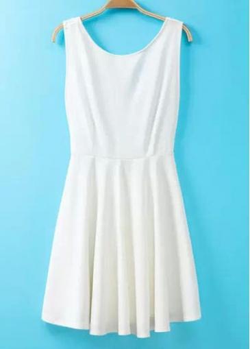 Rosewe Simple Sleeveless Round Neck White A Line Dress