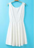 Rosewe Simple Sleeveless Round Neck White A Line Dress