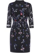Shein Black Collar Flowers Embroidered Sheath Dress