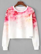 Shein Ombre Flower Print Crop Sweatshirt