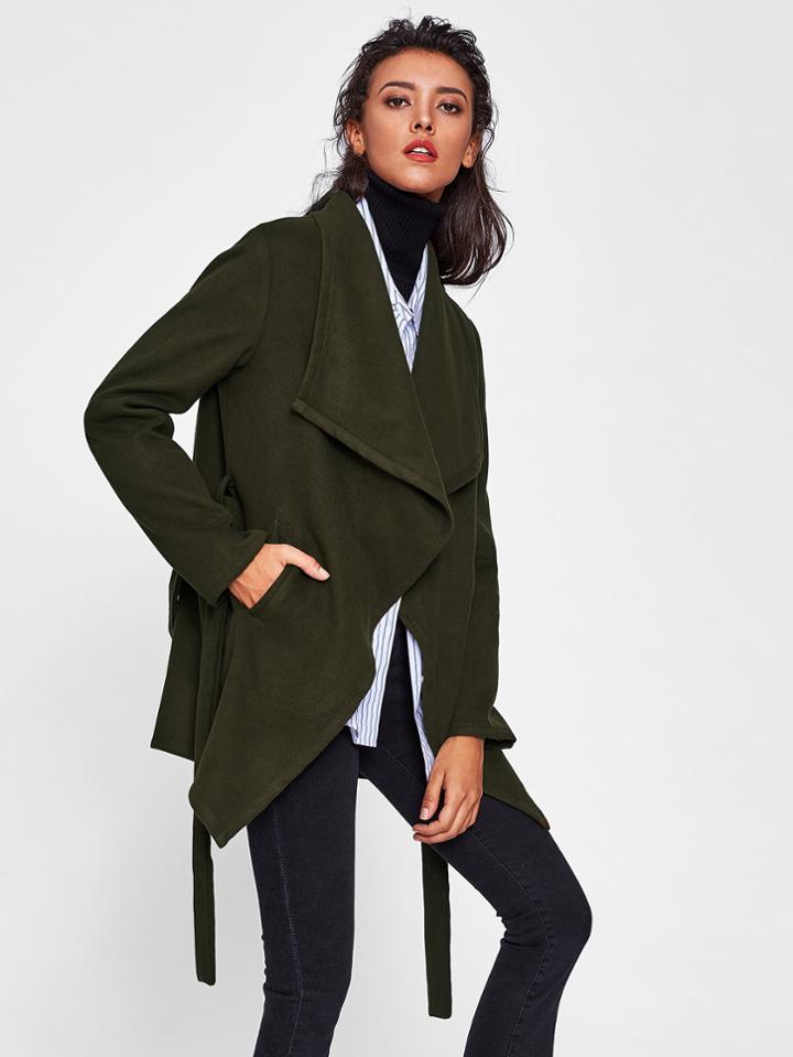 Shein Drape Collar Self Belted Coat