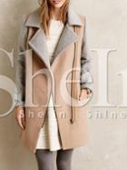 Shein Khaki Grey Long Sleeve Lapel Color Block Coat