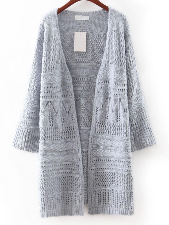 Shein Grey Hollow Plain Long Sweater