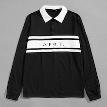 Shein Men Contrast Collar Letter Polo Shirt