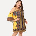 Shein Plus Geo Print Kimono Sleeve Cold Shoulder Dress