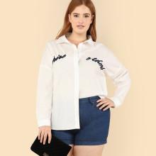 Shein Plus Letter Embroidered Drop Shoulder Shirt