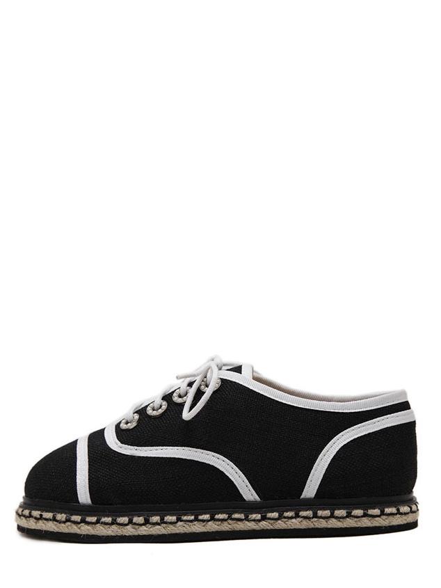 Shein Black Round Toe Lace-up Denim Flats