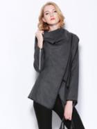 Shein Grey Long Sleeve Contrast Trims Woolen Coat