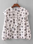 Shein Star Print Flounce Blouse