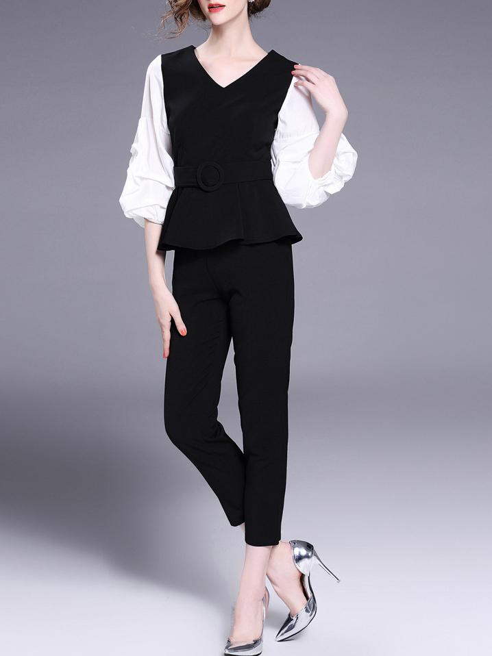 Shein Puff Sleeve Peplum Top With Pants