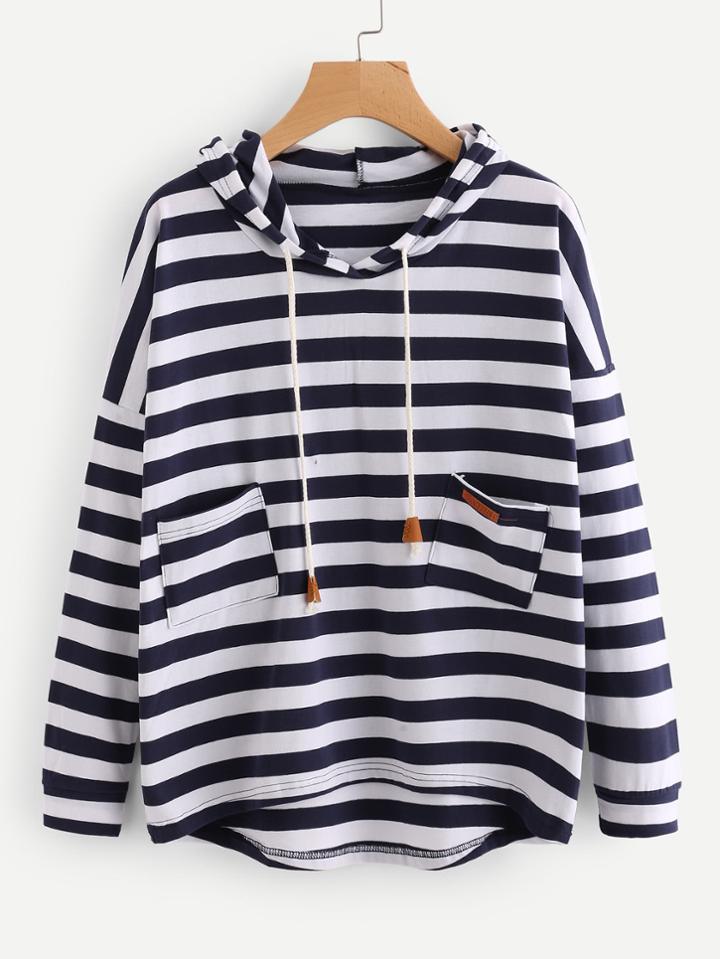 Shein Striped Dip Hem Hoodie