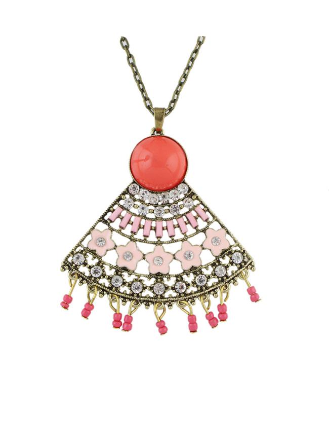 Shein Rhinestone Fan Long Pendant Necklace
