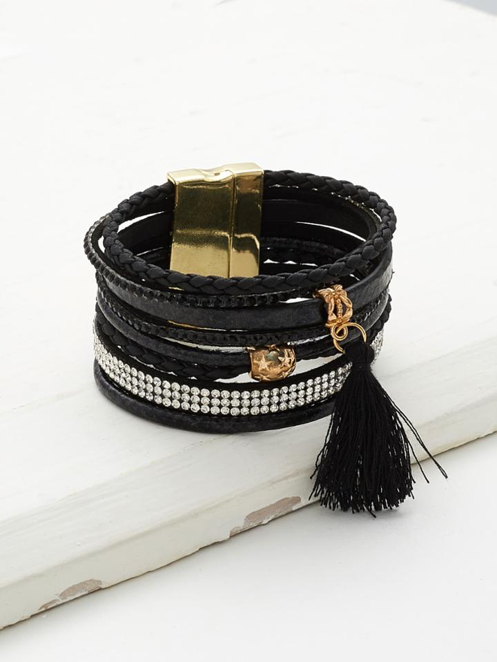 Shein Tassel And Rhinestone Detail Layered Bracelet