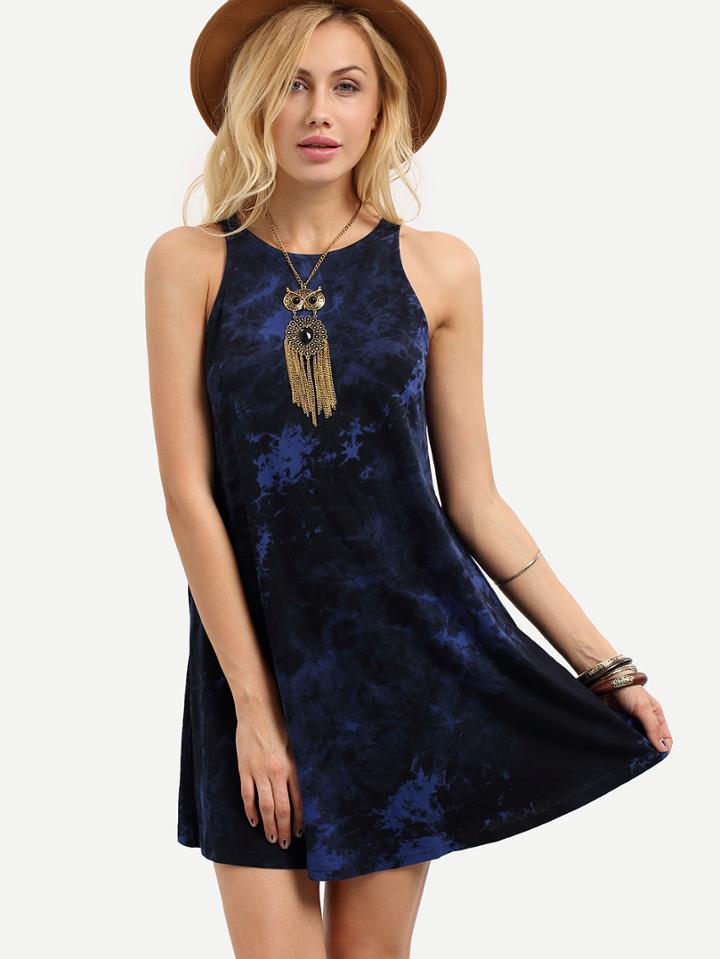 Shein Navy Sleeveless Shift Cotton Dress