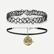 Shein Hollow & Tree Charm Design Choker Set