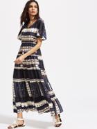 Shein Patchwork Print Flutter Sleeve Tiered Dress