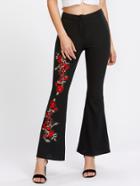 Shein Embroidered Flower Applique Flared Pants