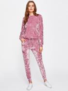 Shein Crushed Velvet Sweatshirt And Drawstring Pants Set