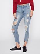 Shein Faded Wash Stepped Hem Distressed Jeans