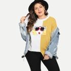 Shein Plus Two Tone Girl Patched Sweater