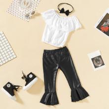 Shein Girls Contrast Lace Top With Flare Leg Pants