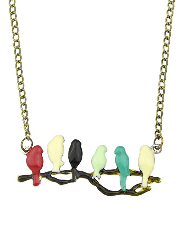 Shein Colorful Enamel Bird Shape Long Pendant Necklace
