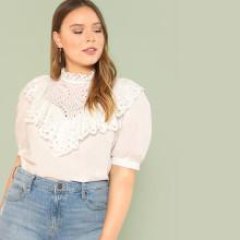 Shein Plus Eyelet Yoke Ruffle Embellished Blouse