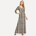 Shein Snake Print V-neck Dress