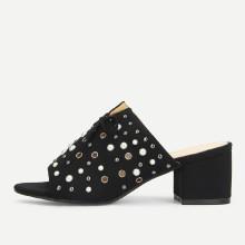 Shein Faux Pearl Chunky Heeled Mules