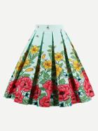 Shein Botanical Print Box Pleated Skirt