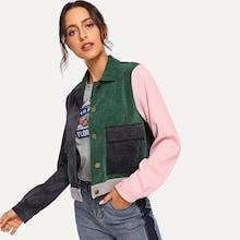 Shein Flap Pocket Front Cut And Sew Corduroy Jacket