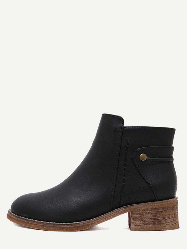 Shein Black Faux Leather Side Zipper Cork Heel Booties