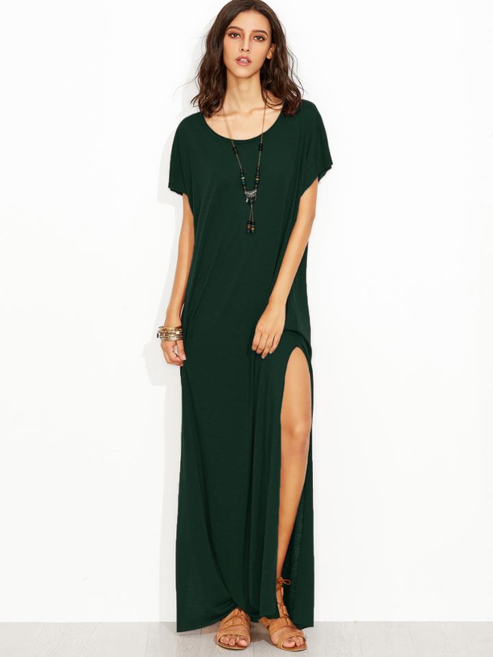 Shein Scoop Neck High Slit Slub Tee Dress