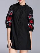 Shein Black Embroidered Pockets Shift Dress