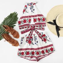 Shein Cut Out Detail Knot Back Floral Top & Shorts Set