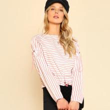 Shein Drawstring Sleeve And Hem Striped Top