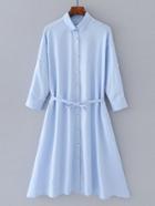Shein A Line Self Tie Shirt Dress With Faux Pearl Button