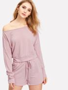 Shein Drop Shoulder Crop Pullover With Shorts