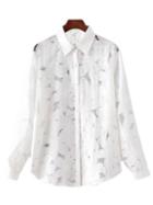 Shein White Long Sleeve Solid Hollow Flower Blouse