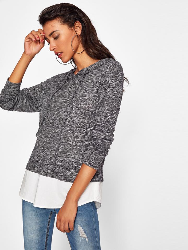 Shein Space Dye Curved Hem 2 In 1 Hoodie Top