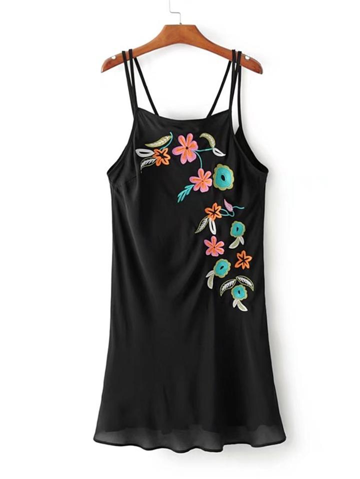 Shein Flower Embroidery Chiffon Cami Dress